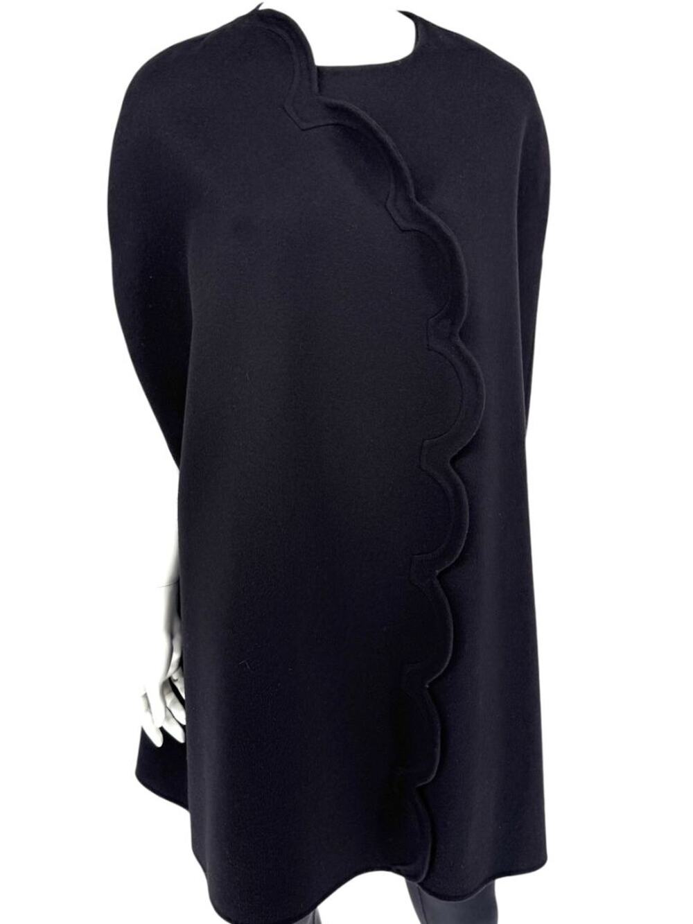 Valentino Black Wool/Cashmere Cape with Scalloped Edge – 10